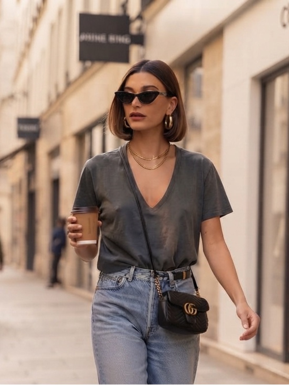 $140 Anine Bing Washed V-Neck Tee – Charcoal S